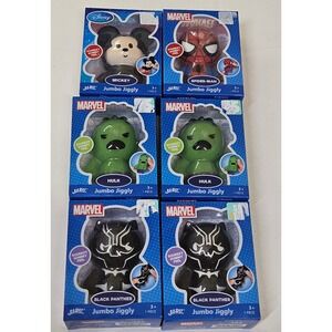 Ja-Ru Jumbo Jiggly Disney Marvel Squeeze Toys Mickey Spider-Man Hulk 6 Pack NEW
